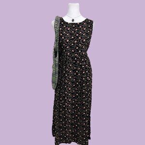 Black and pink floral midi dress #cottagecore #whimsygoth